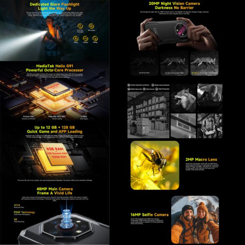  Téléphone robuste Ulefone Armor X32, 6 Go 128 Go, vision nocturne, écran 5,65 pouces, Android 14, MediaTek Helio G91 Octa Core, réseau : 4G, NFC, OTG (orange) SU892E856-010